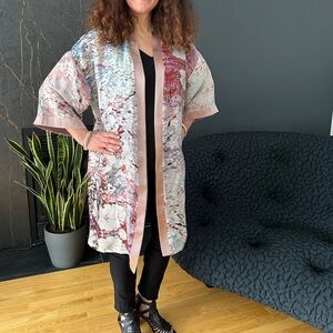 Love’s Pure Light Almond Blossoms Silk & Linen Kimono D-524, OS